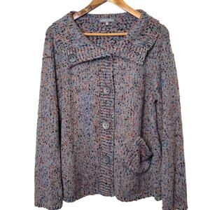 Habitat Size Large Space Dyed Speckled Button Up Single Pocket Cardigan Sweater